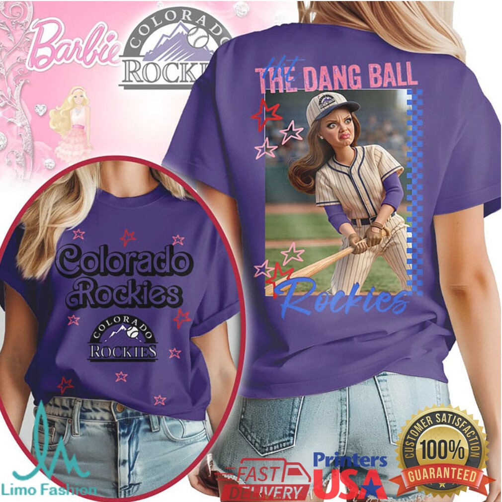 Colorado Rockies “Hit The Dang Ball” Barbie Style Baseball Graphic T Shirt - Limotees LLC