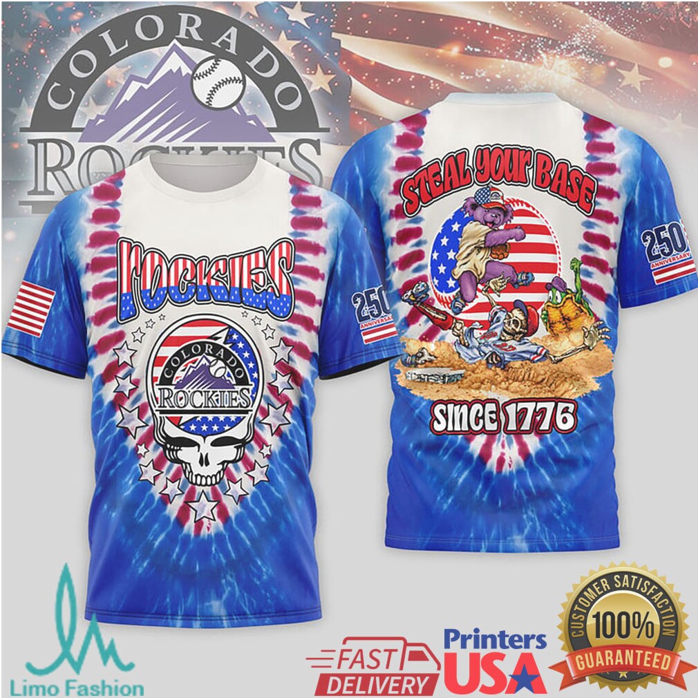 Colorado Rockies Steal Your Base Grateful Dead Patriotic Tie Dye T Shirt - Limotees LLC