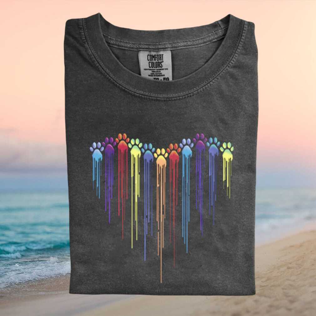 Colorful Dripping Paw Print Heart Dog Lover Graphic T Shirt - Limotees LLC