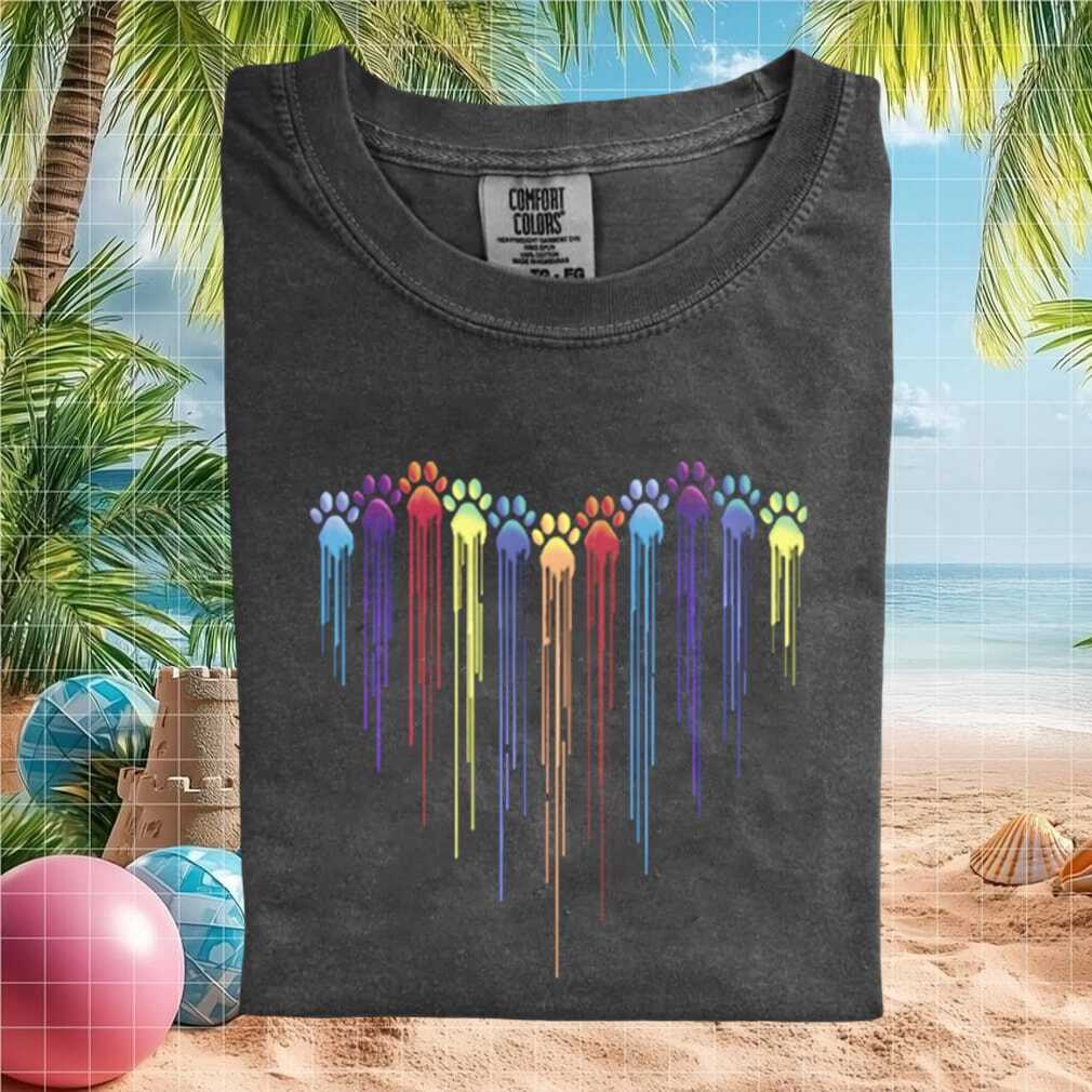 Colorful Dripping Paw Print Heart Dog Lover Graphic T Shirt - Limotees LLC