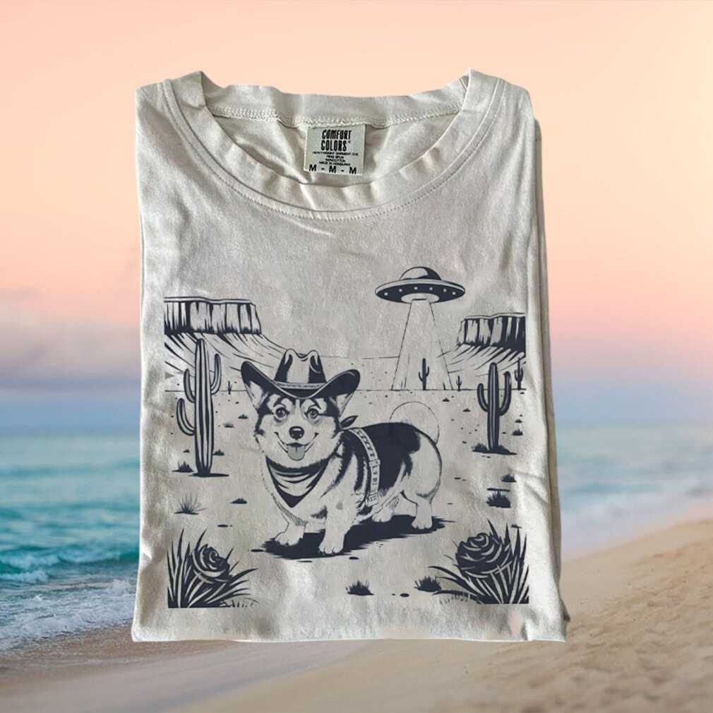 Corgi Cowboy Desert UFO Western Dog Graphic T Shirt - Limotees LLC