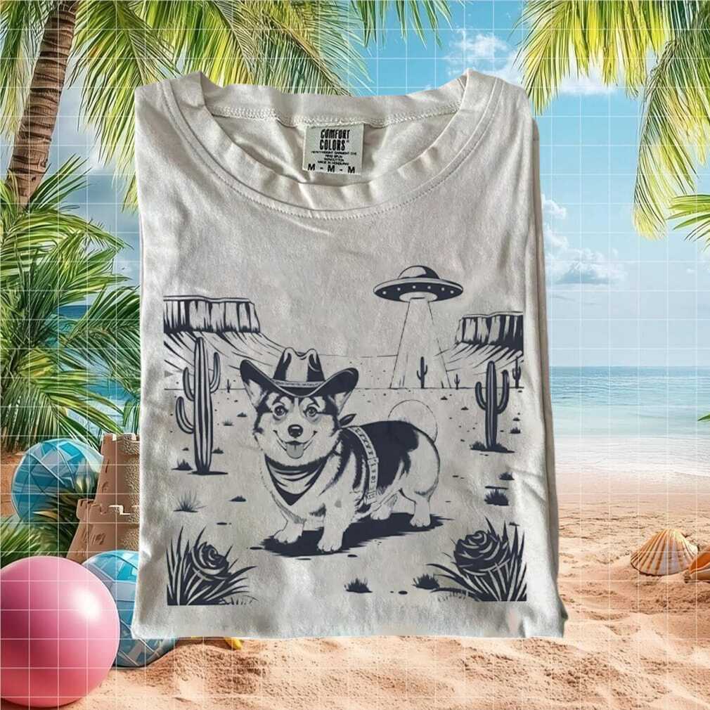 Corgi Cowboy Desert UFO Western Dog Graphic T Shirt - Limotees LLC