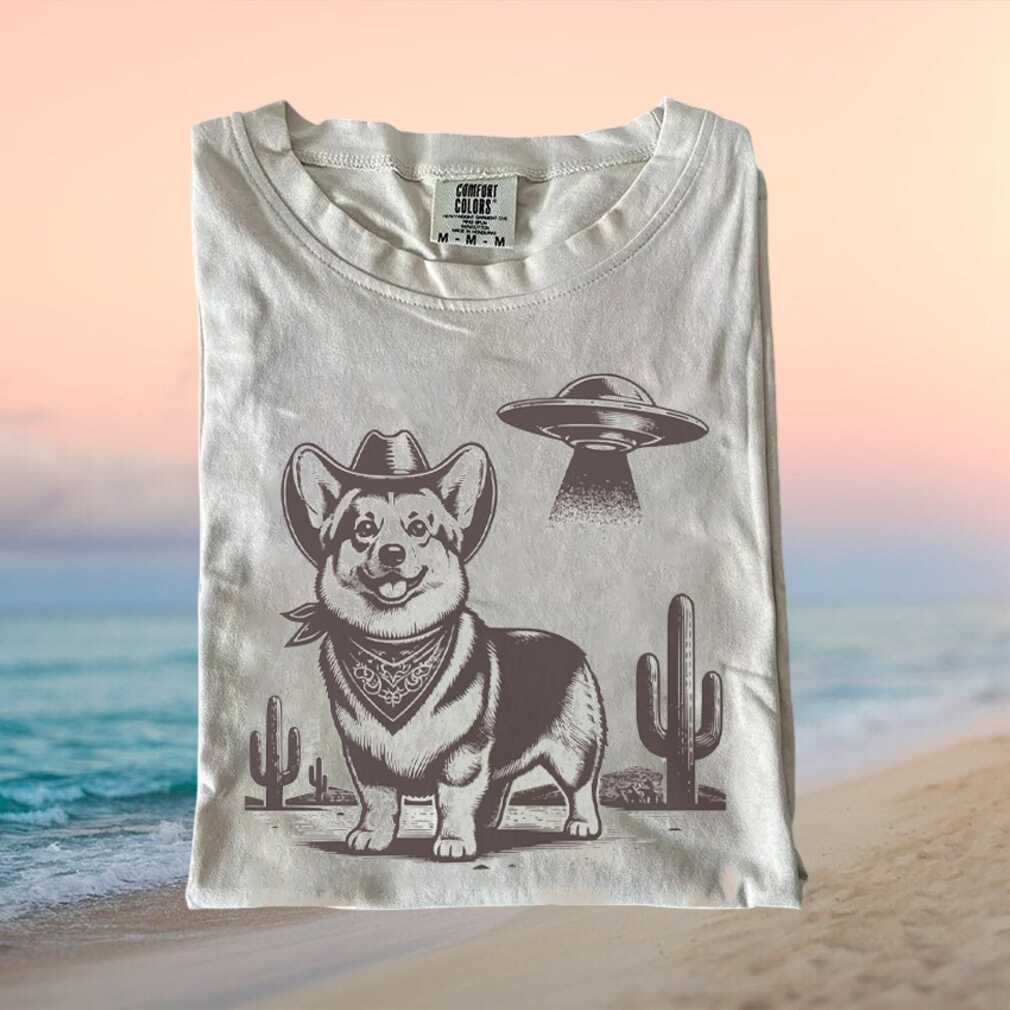 Corgi Cowboy UFO Desert Alien Western Dog Graphic T Shirt - Limotees LLC