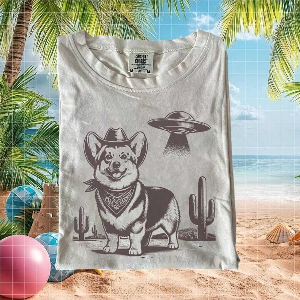 Corgi Cowboy UFO Desert Alien Western Dog Graphic T Shirt - Limotees LLC
