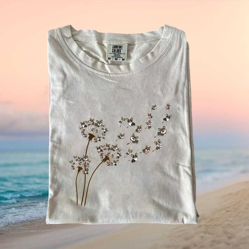Corgi Dandelion Flower Flying Funny Dog Illustration T Shirt - Limotees LLC