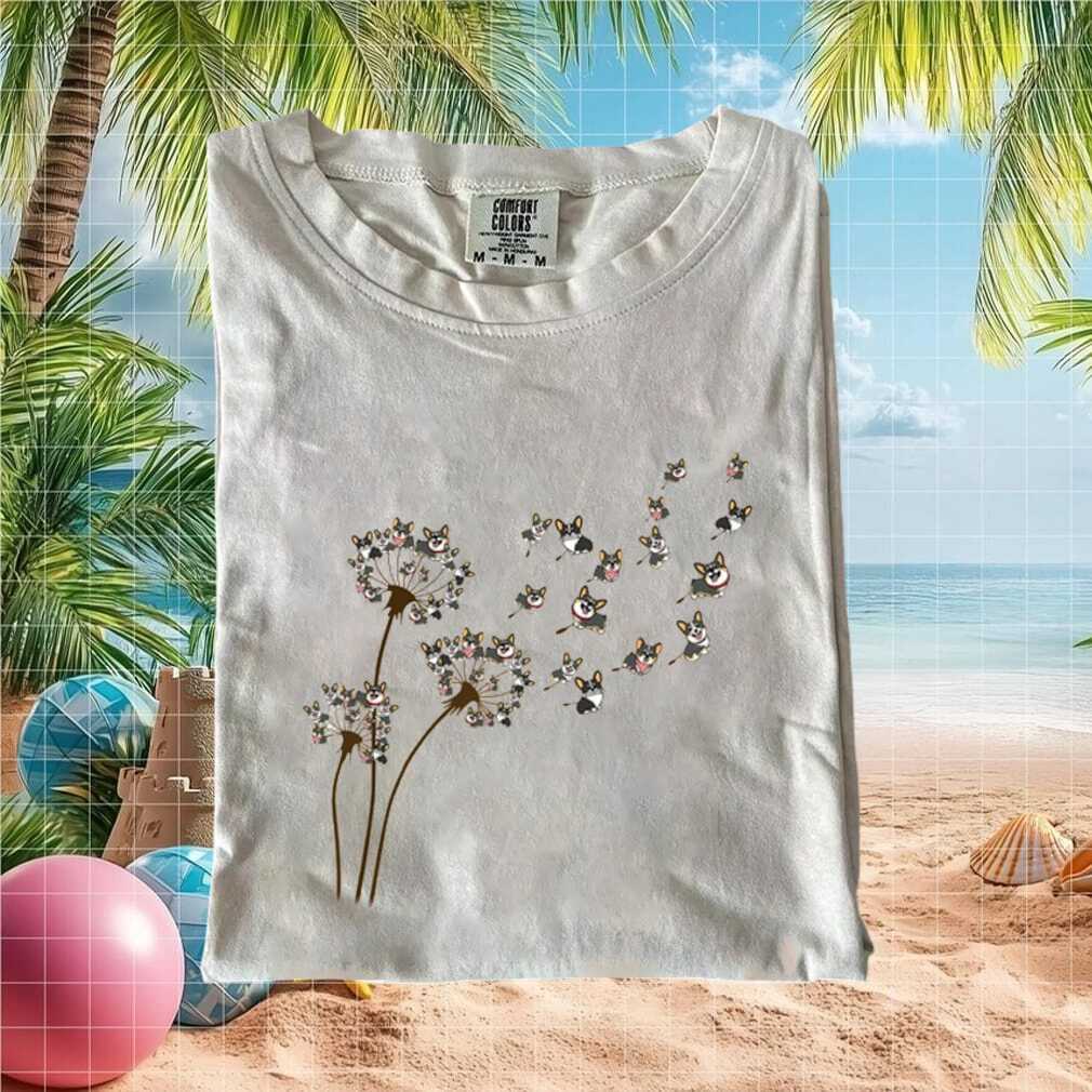 Corgi Dandelion Flower Flying Funny Dog Illustration T Shirt - Limotees LLC
