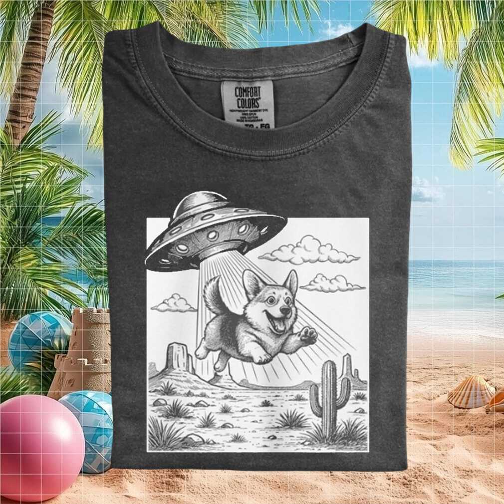 Corgi Dog Abducted By UFO Alien Spaceship Funny Graphic T Shirt - Limotees LLC