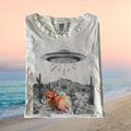 Corgi Dog UFO Alien Abduction Desert Landscape Funny T Shirt - Limotees LLC