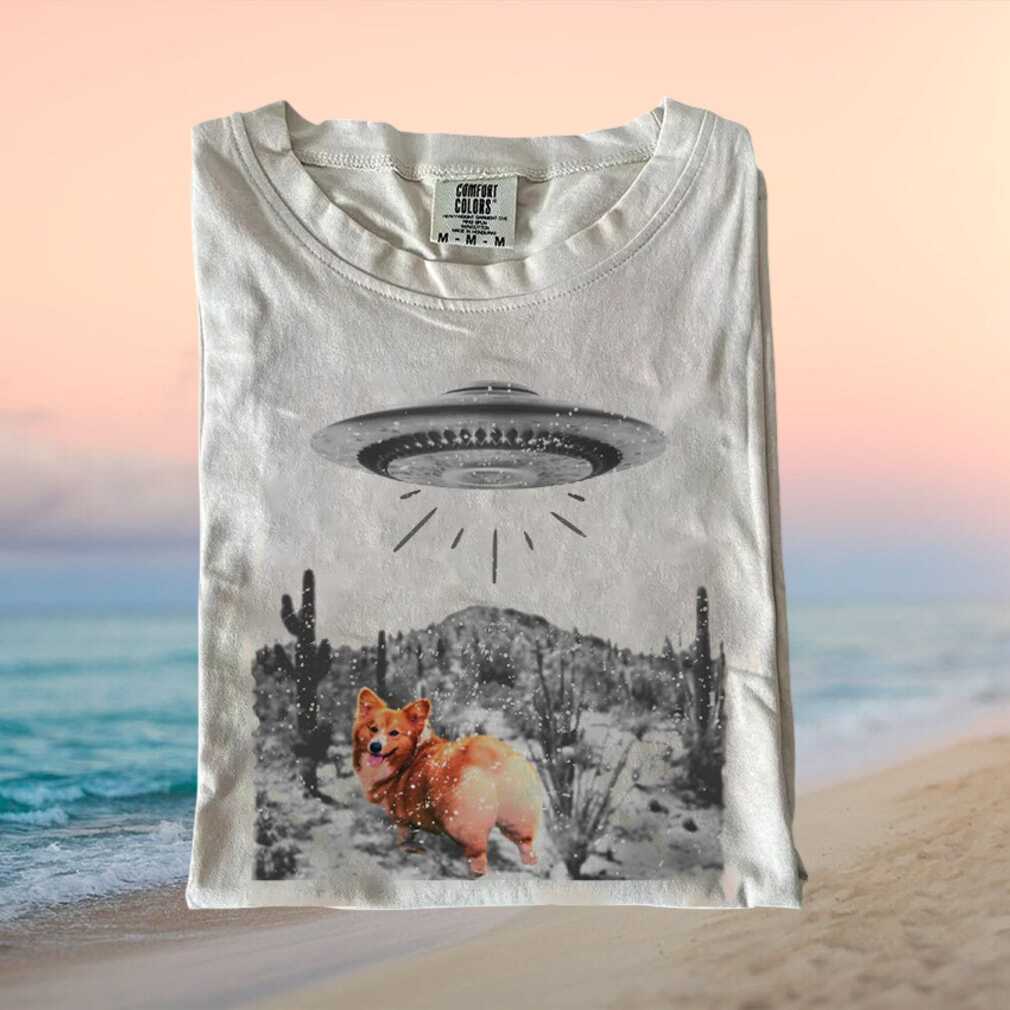 Corgi Dog UFO Alien Abduction Desert Landscape Funny T Shirt - Limotees LLC