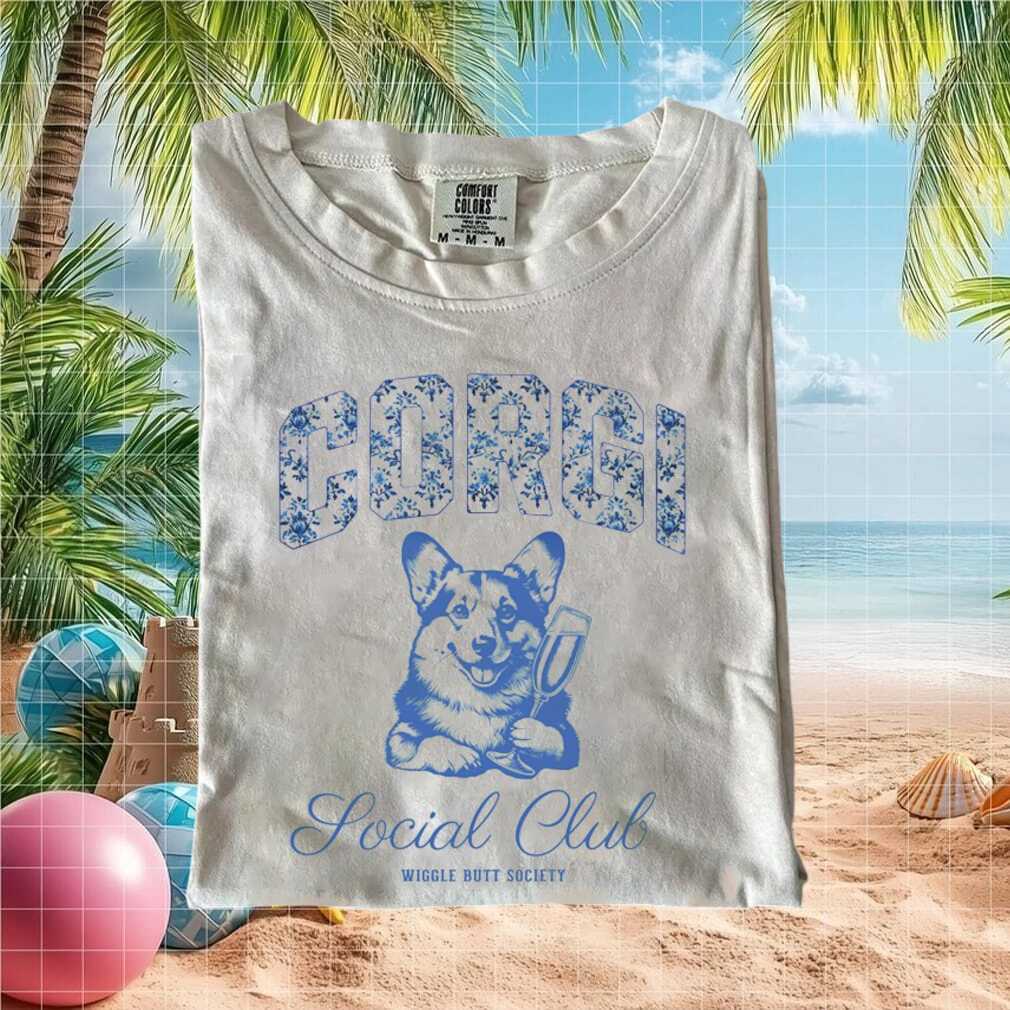 Corgi Social Club Wiggle Butt Society Floral Dog T Shirt - Limotees LLC