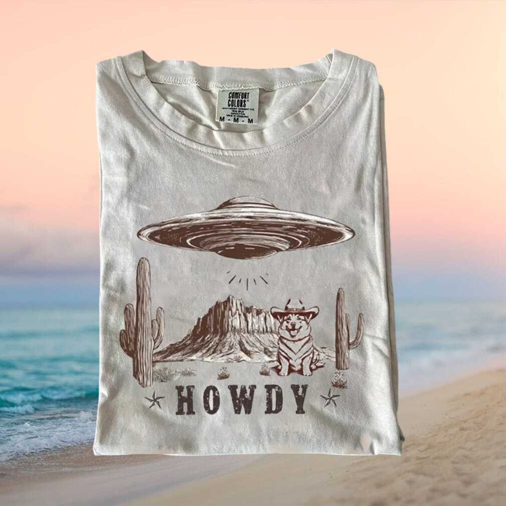 Cowboy Corgi UFO Desert Landscape Western Aesthetic Graphic T Shirt - Limotees LLC