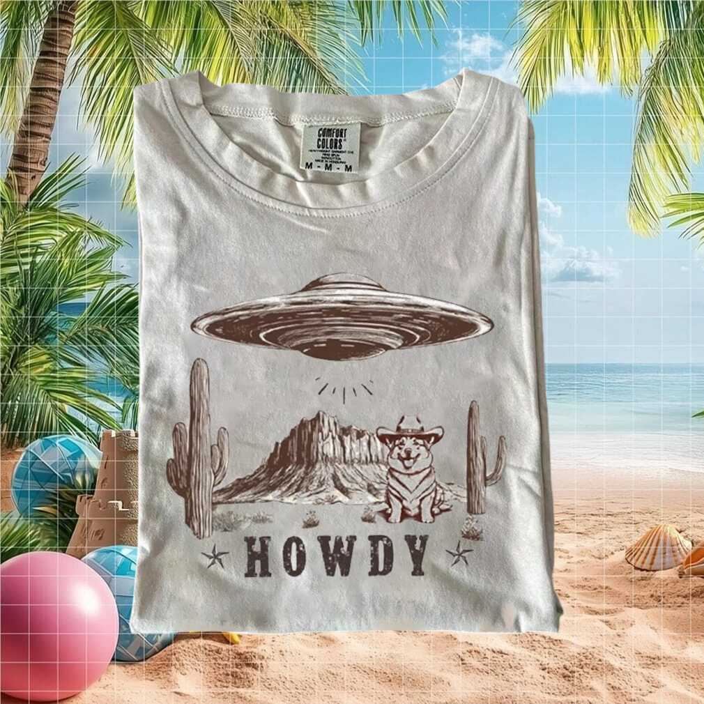 Cowboy Corgi UFO Desert Landscape Western Aesthetic Graphic T Shirt - Limotees LLC