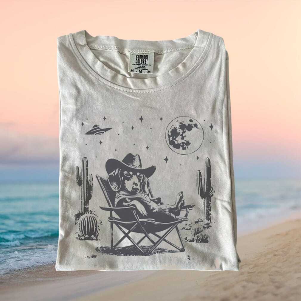 Cowboy Dachshund Dog Moon UFO Western Aesthetic Graphic T Shirt - Limotees LLC