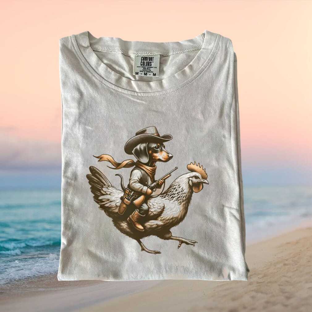 Cowboy Dachshund Riding Chicken Western Funny Dog T Shirt - Limotees LLC