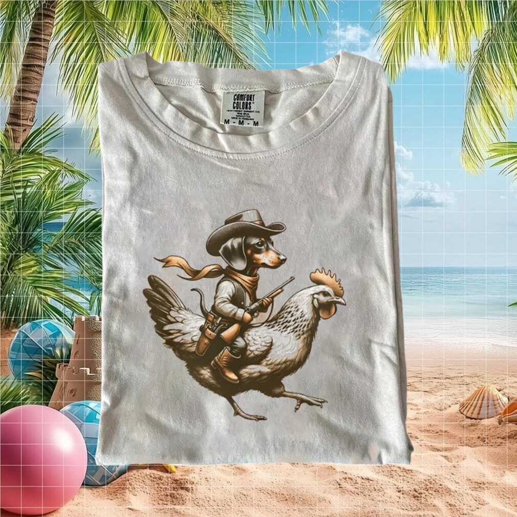Cowboy Dachshund Riding Chicken Western Funny Dog T Shirt - Limotees LLC
