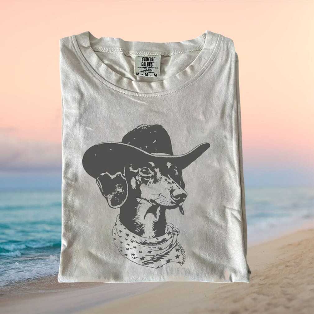 Cowboy Dachshund Western Style Hat Bandana Portrait Dog T Shirt - Limotees LLC