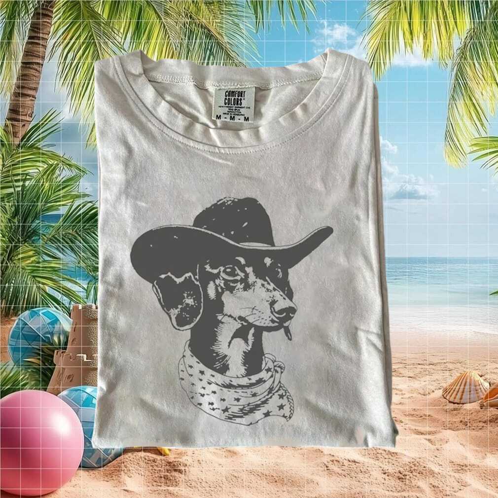 Cowboy Dachshund Western Style Hat Bandana Portrait Dog T Shirt - Limotees LLC