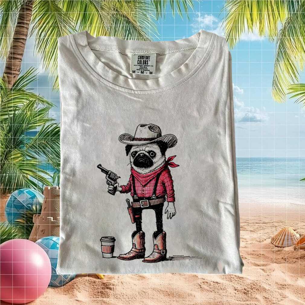 Cowboy Pug Dog Western Coffee Lover Graphic T Shirt - Limotees LLC