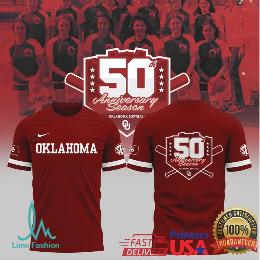 Crimson OU Sooners Softball 50th Anniversary Logo T Shirt Limited Edition - Limotees LLC