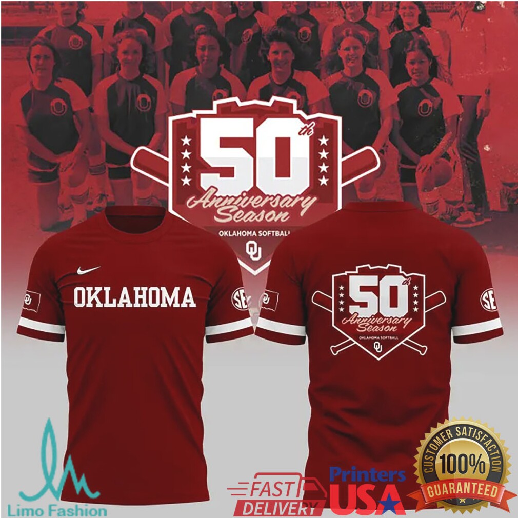 Crimson OU Sooners Softball 50th Anniversary Logo T Shirt Limited Edition - Limotees LLC