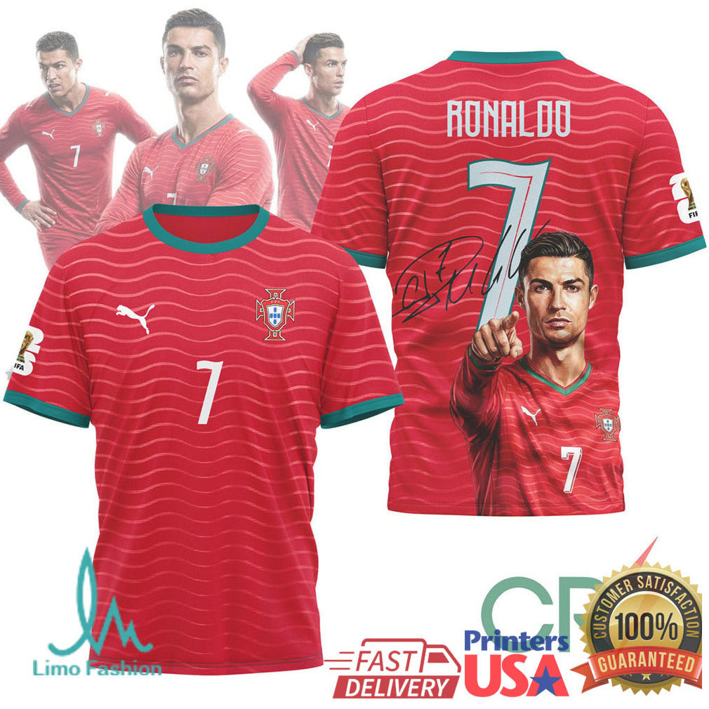 Cristiano Ronaldo Portugal National Team Cr7 Signature Red Jersey Shirt - Limotees LLC