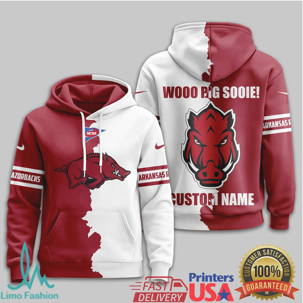 Custom Arkansas Razorbacks Wooo Pig Sooie Split Design 3D All Over Print T Shirt - Limotees LLC