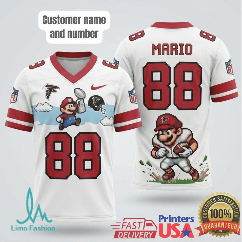 Custom Atlanta Falcons Super Mario Retro 8 Bit Art Football T Shirt - Limotees LLC