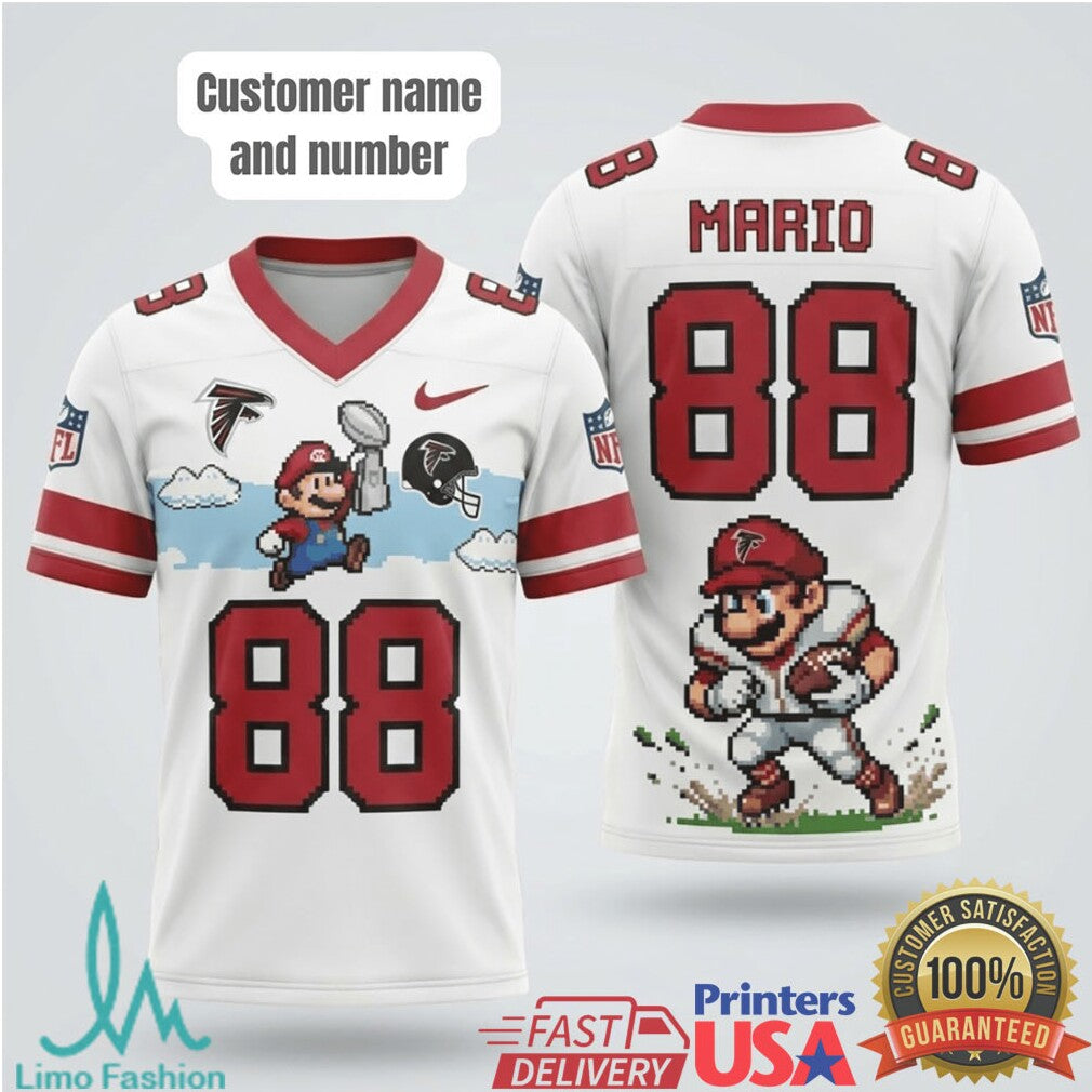 Custom Atlanta Falcons Super Mario Retro 8 Bit Art Football T Shirt - Limotees LLC