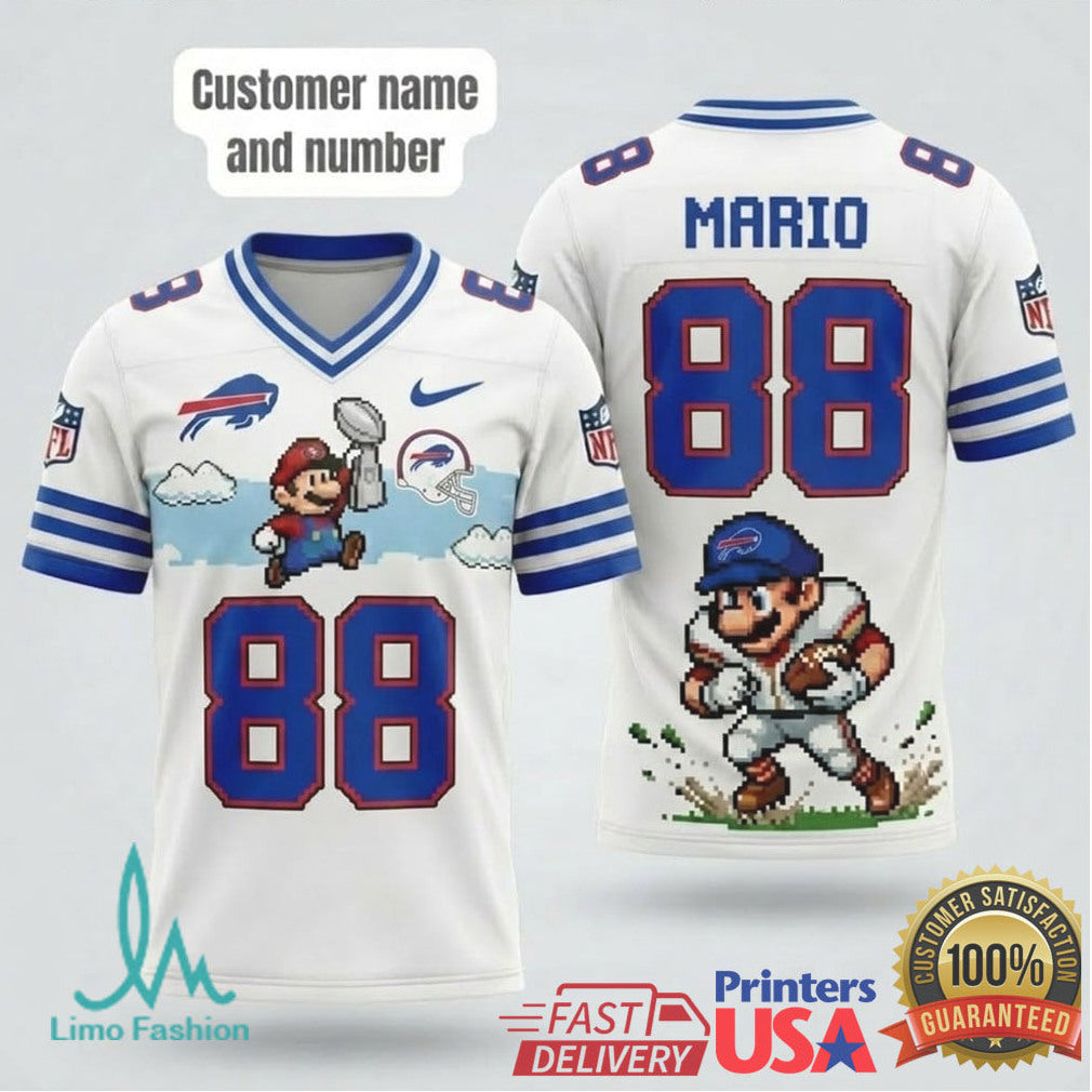 Custom Buffalo Bills Super Mario Retro Pixel Graphic Football T Shirt - Limotees LLC
