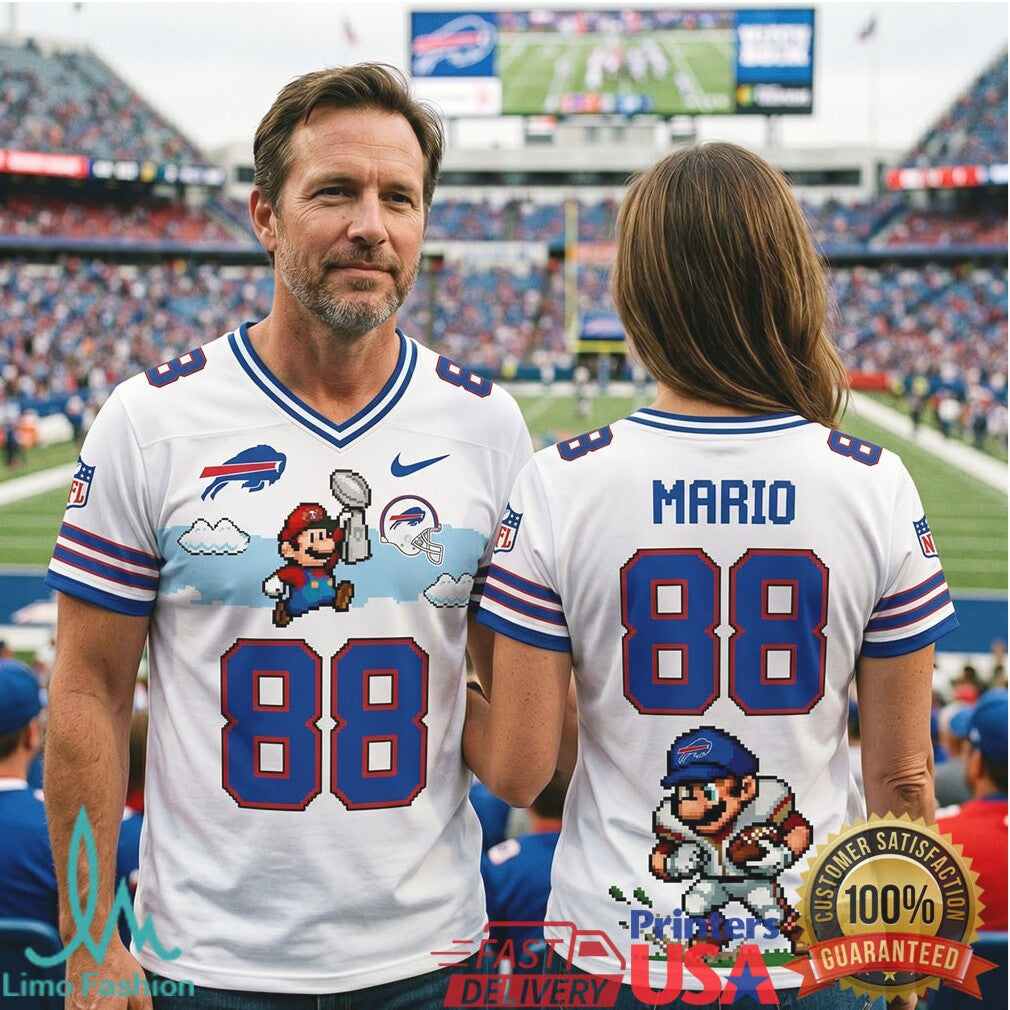Custom Buffalo Bills Super Mario Retro Pixel Graphic Football T Shirt - Limotees LLC