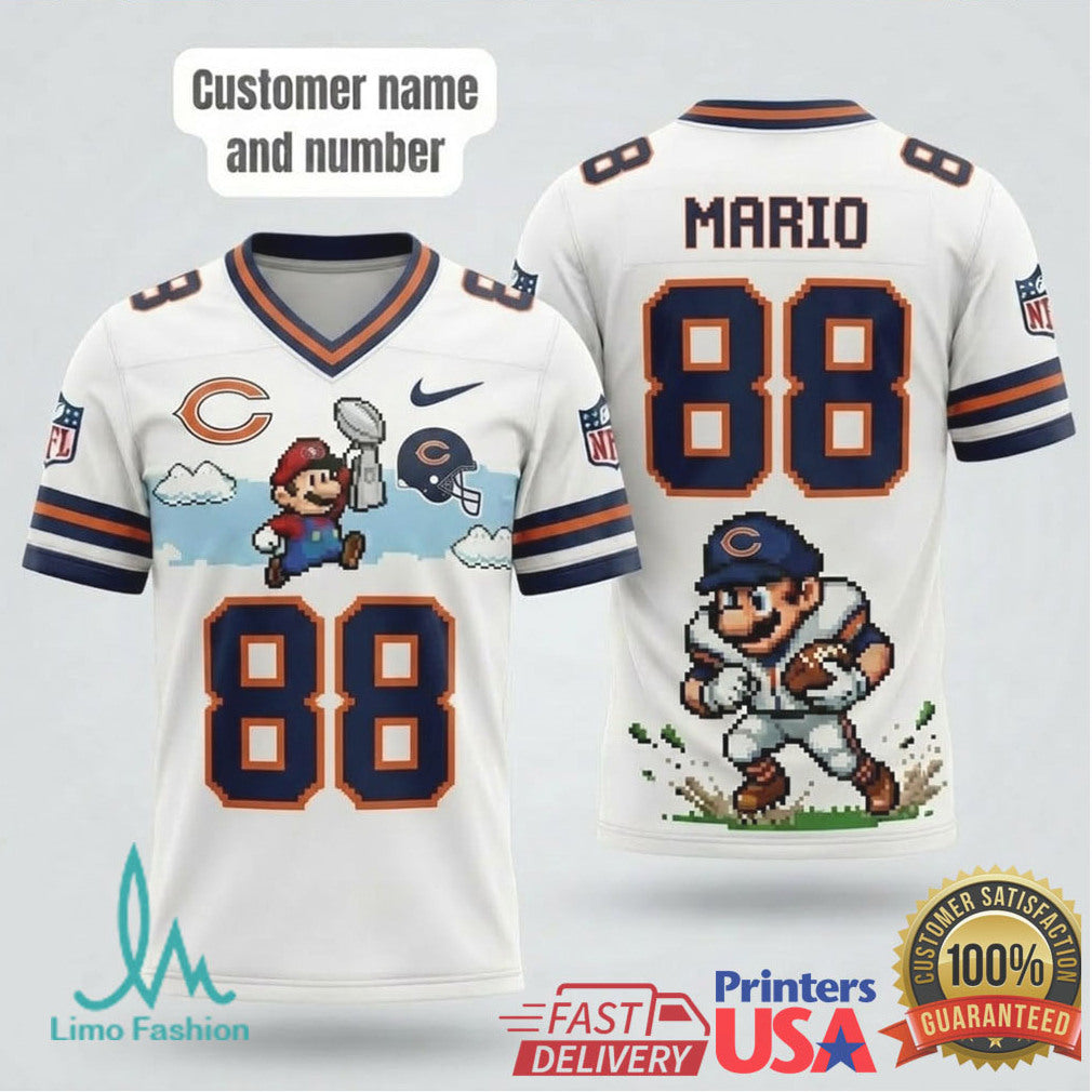Custom Chicago Bears Super Mario Retro Pixelated Football T Shirt - Limotees LLC