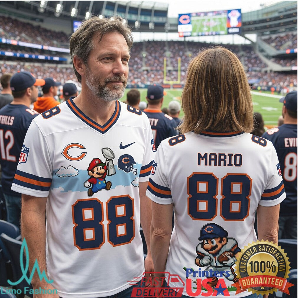 Custom Chicago Bears Super Mario Retro Pixelated Football T Shirt - Limotees LLC