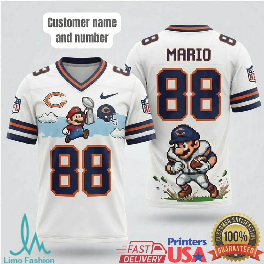 Custom Chicago Bears Super Mario Retro Pixelated Football T Shirt - Limotees LLC