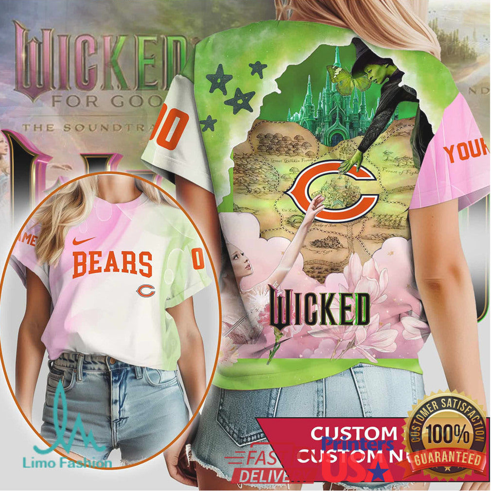 Custom Chicago Bears x Wicked Movie Mashup All Over Print T Shirt - Limotees LLC
