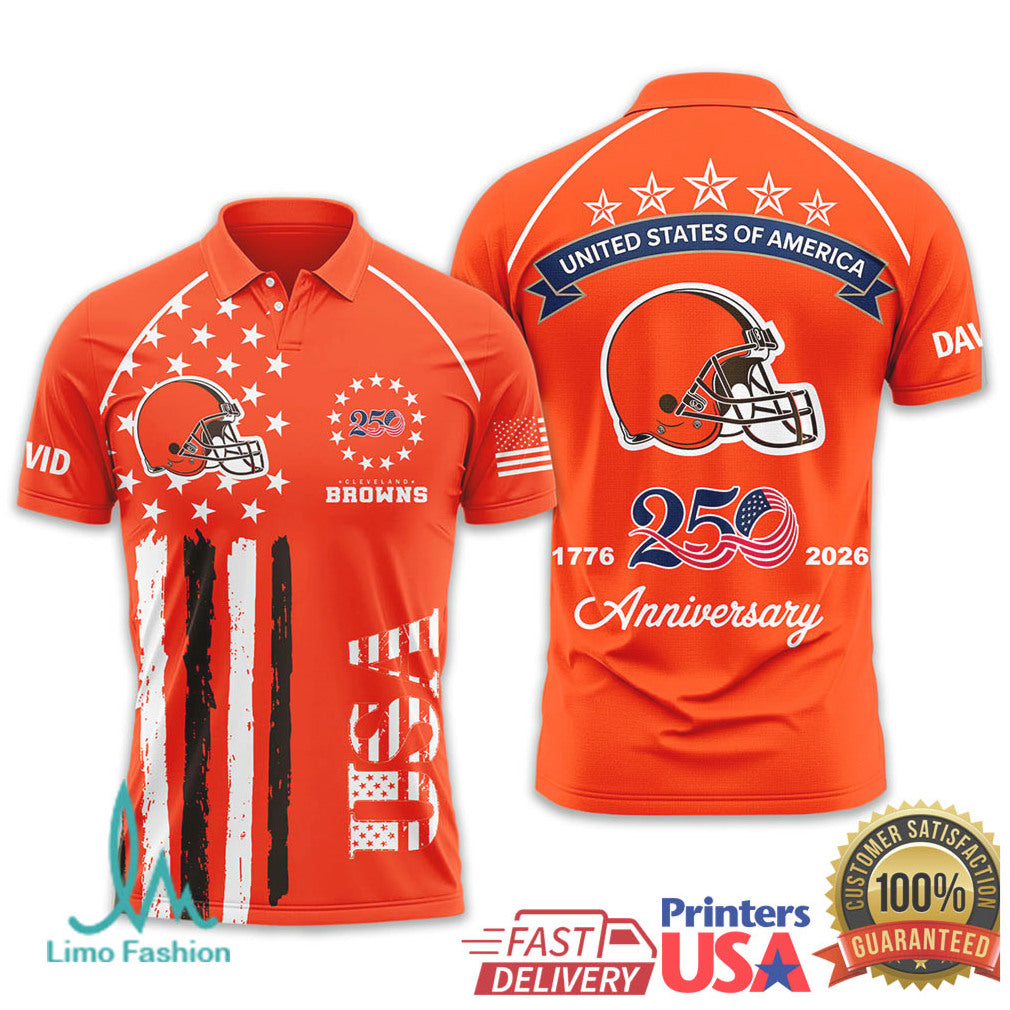 Custom Cleveland Browns 250 Years USA Anniversary Patriotic T Shirt - Limotees LLC