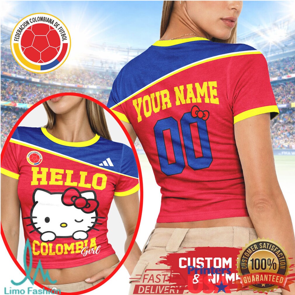 Custom Colombia Hello Kitty Soccer Crop Top Personalized Name & Number Women's Jersey T Shirt - Limotees LLC