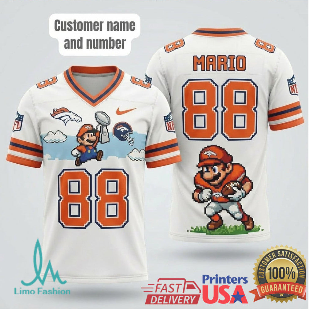 Custom Denver Broncos Super Mario 8 Bit Pixel Graphic Football T Shirt - Limotees LLC