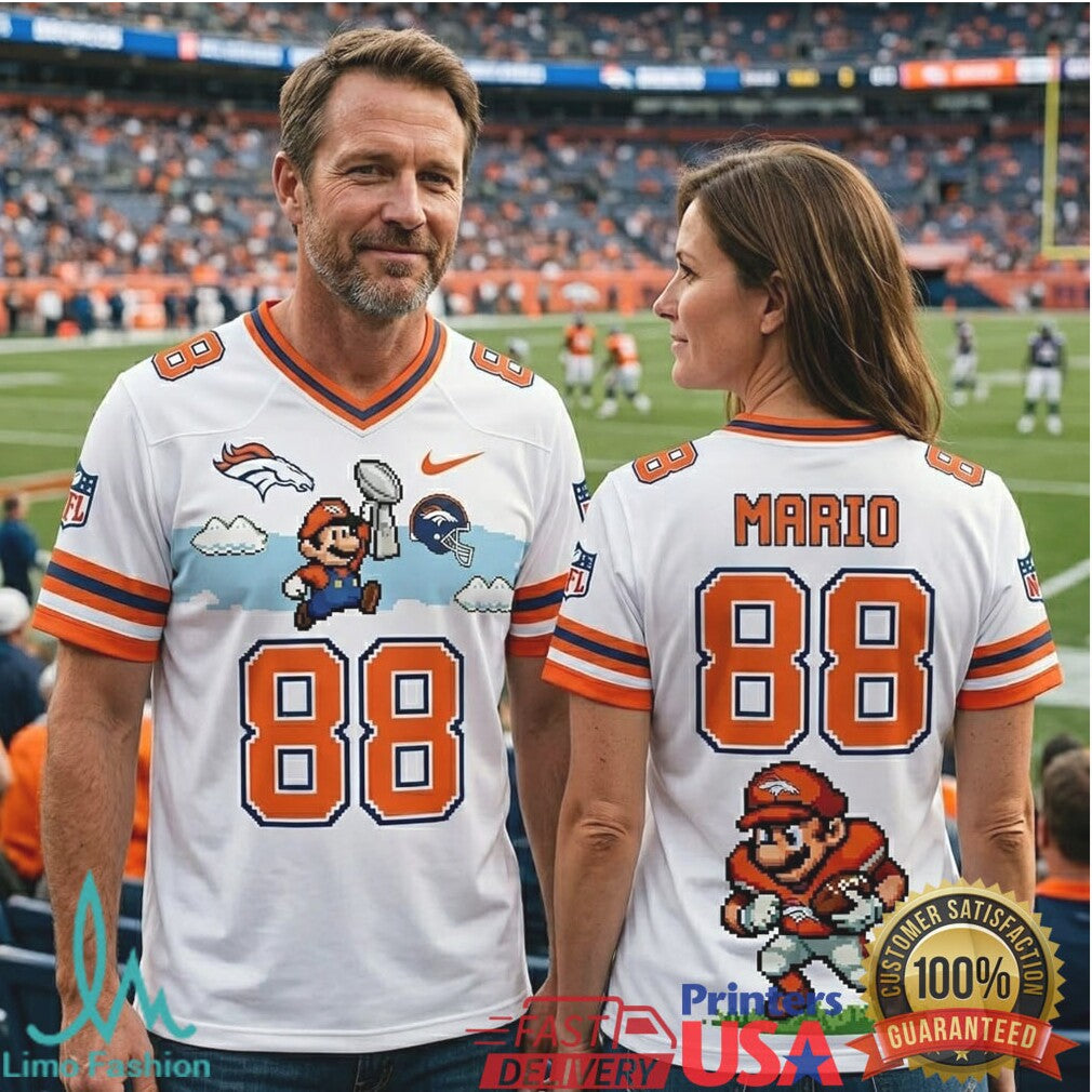 Custom Denver Broncos Super Mario 8 Bit Pixel Graphic Football T Shirt - Limotees LLC