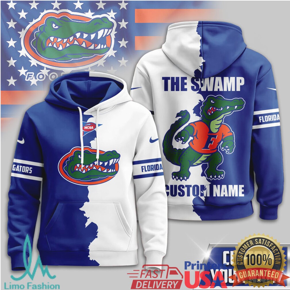 Custom Florida Gators The Swamp Mascot Split Blue White 3D T Shirt - Limotees LLC