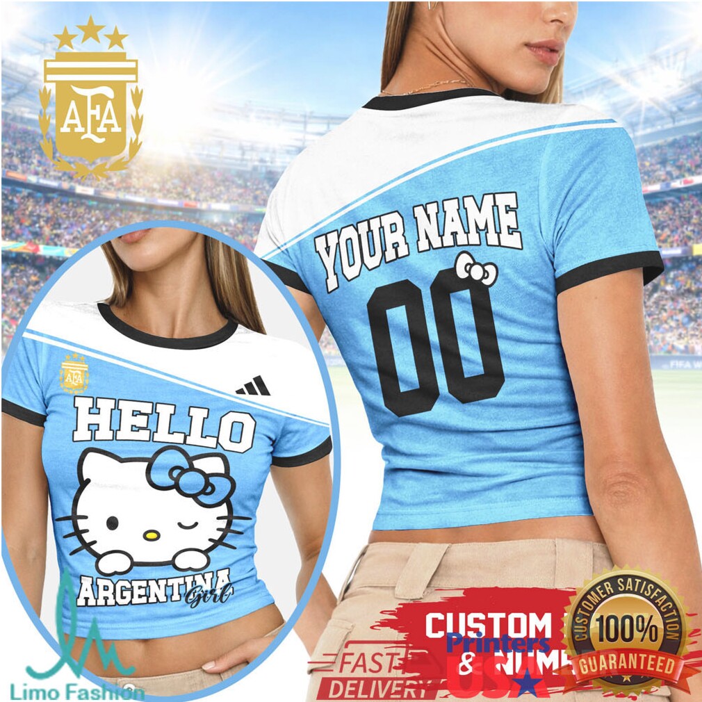 Custom Hello Kitty Argentina Football Women's Crop Top Personalized Argentina Team Jersey Style T Shirt
