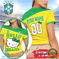 Custom Hello Kitty Brazil Football Women's T Shirt Personalized Brazil National Team Jersey Style - Limotees LLC