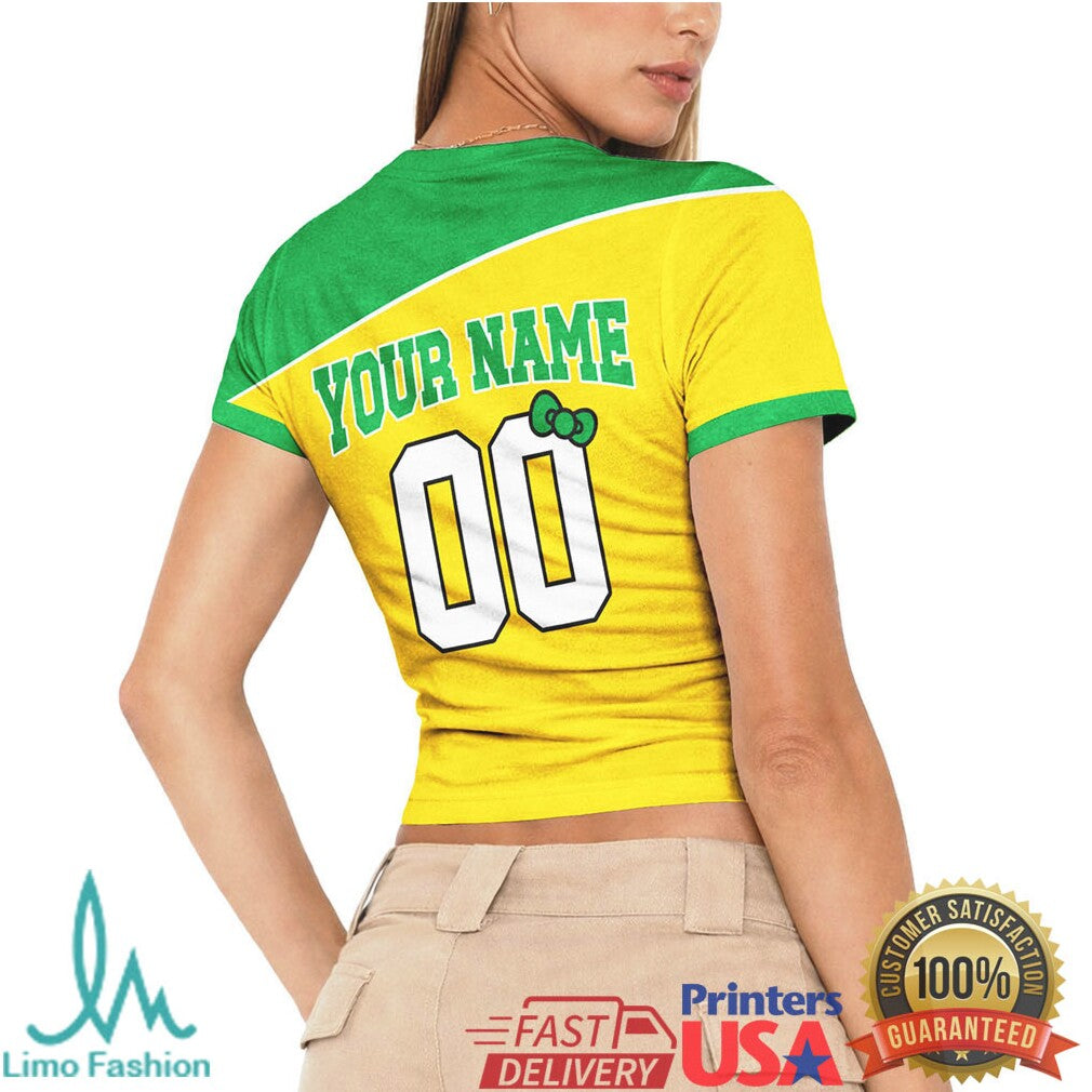 Custom Hello Kitty Brazil Football Women's T Shirt Personalized Brazil National Team Jersey Style - Limotees LLC