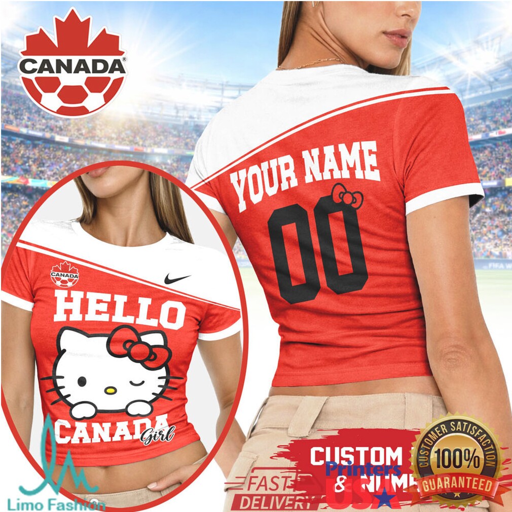 Custom Hello Kitty Canada Football Women's Crop Top Personalized Canada Team Jersey Style T Shirt - Limotees LLC