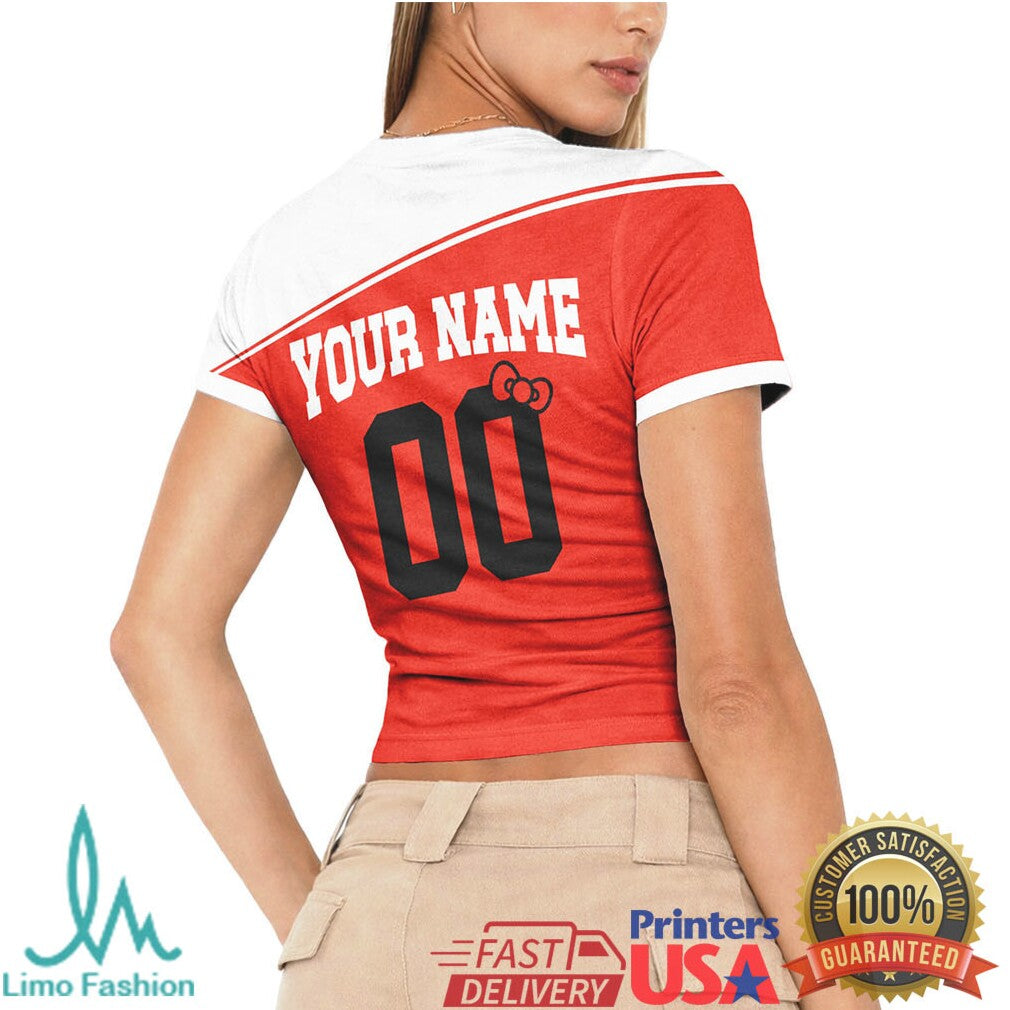 Custom Hello Kitty Canada Football Women's Crop Top Personalized Canada Team Jersey Style T Shirt - Limotees LLC