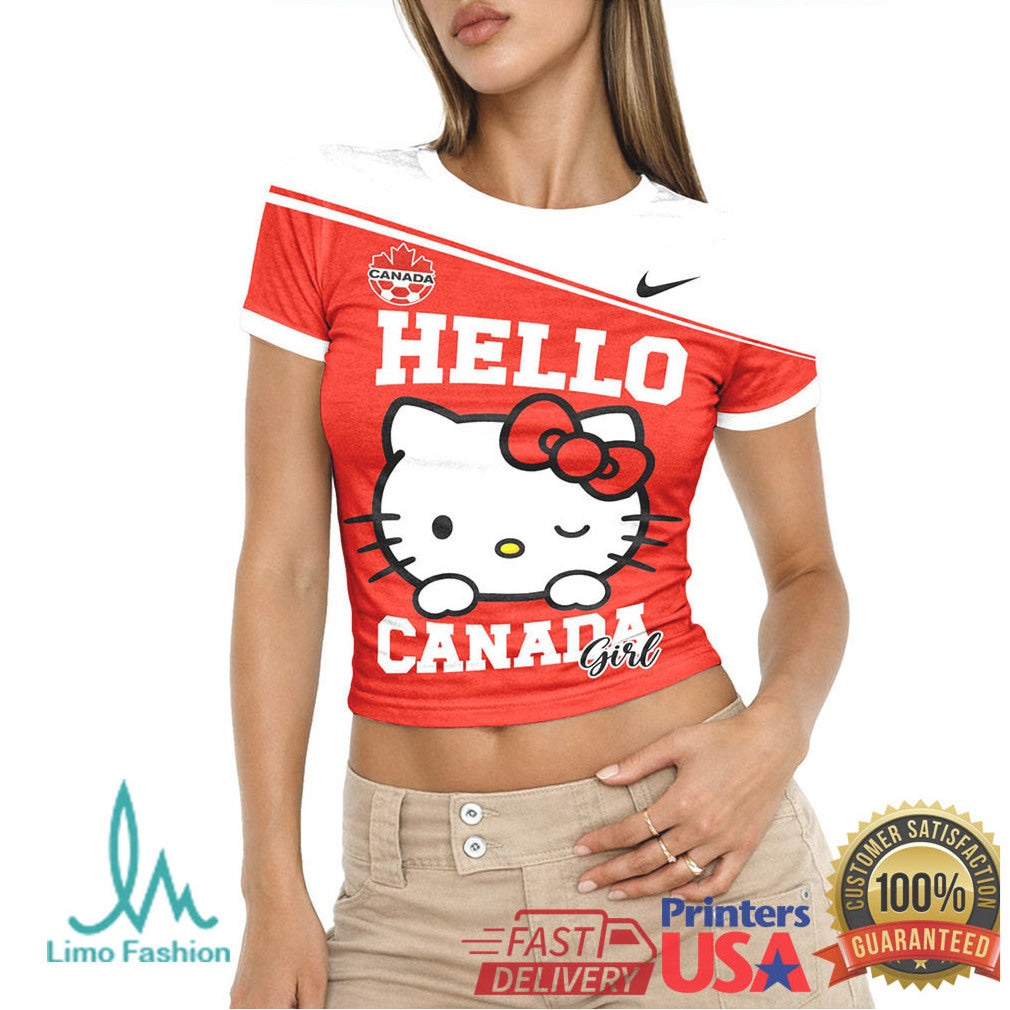 Custom Hello Kitty Canada Football Women's Crop Top Personalized Canada Team Jersey Style T Shirt - Limotees LLC
