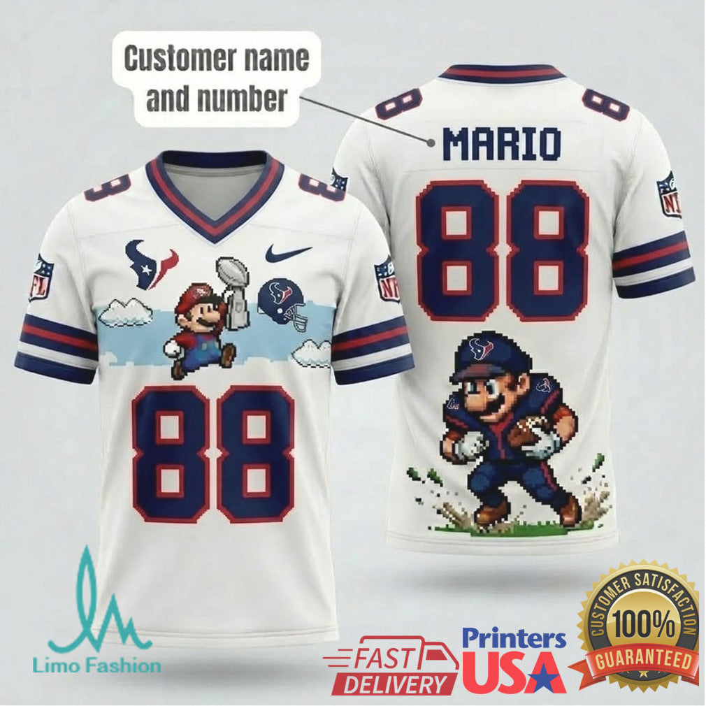 Custom Houston Texans Super Mario Retro Pixel Design Football T Shirt - Limotees LLC