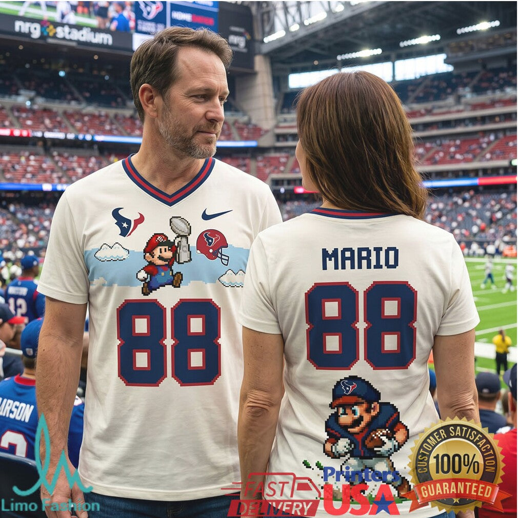 Custom Houston Texans Super Mario Retro Pixel Design Football T Shirt - Limotees LLC