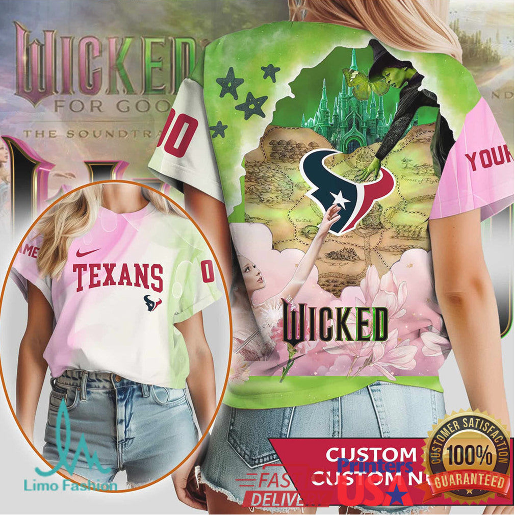 Custom Houston Texans Wicked Elphaba Glinda Graphic T Shirt - Limotees LLC