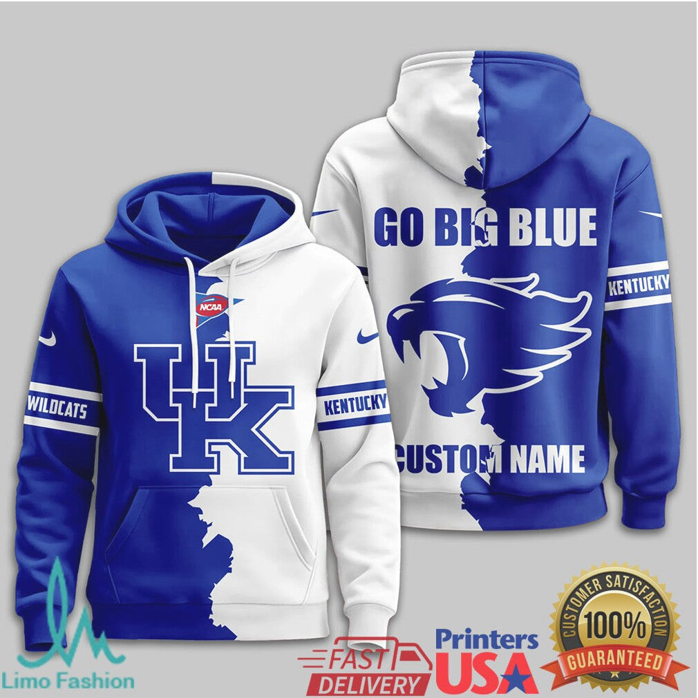 Custom Kentucky Wildcats Go Big Blue Mascot Split 3D T Shirt - Limotees LLC