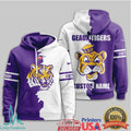 Custom LSU Tigers Geaux Tigers Mascot Split White Purple 3D T Shirt - Limotees LLC
